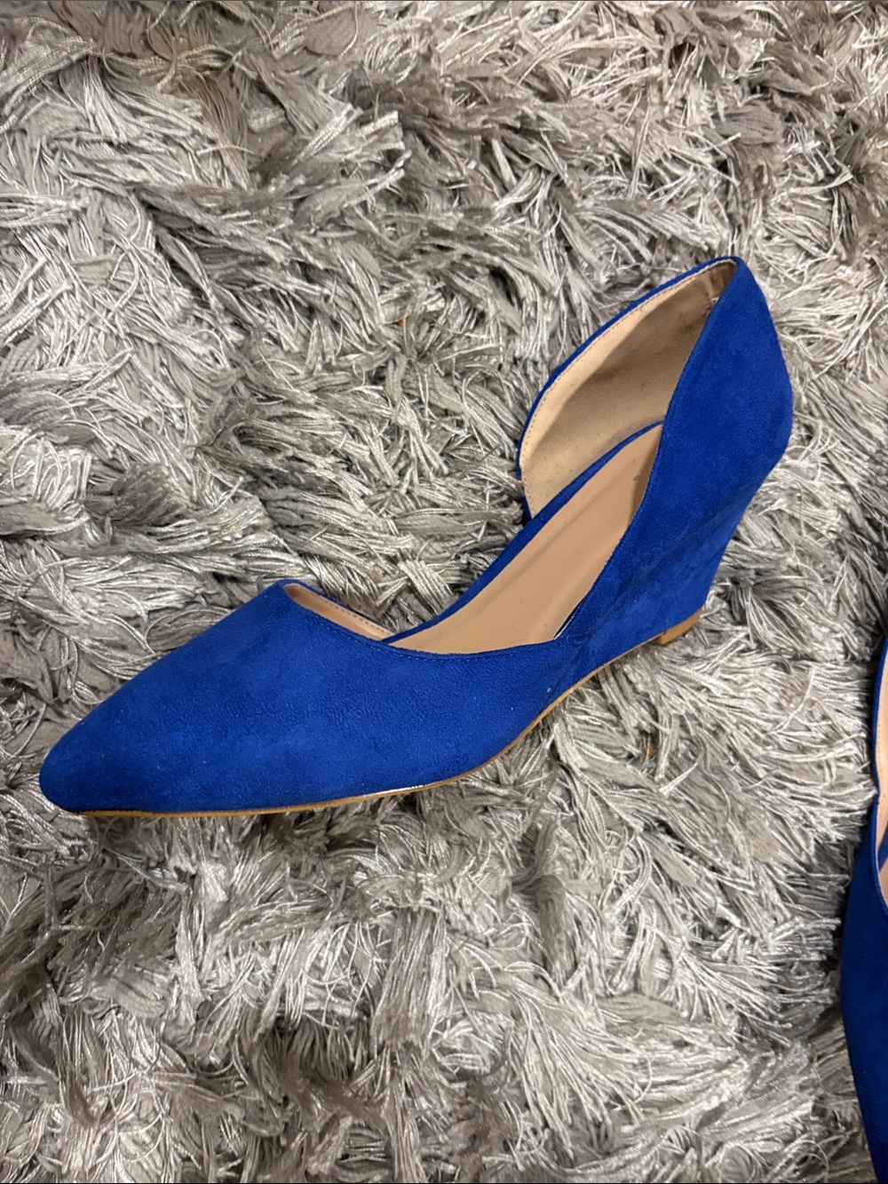 Women's Royal Blue Suede D'Orsay Low Wedges - Picture 3 of 4